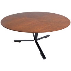 Italian round wood and metal coffee table 1950's
