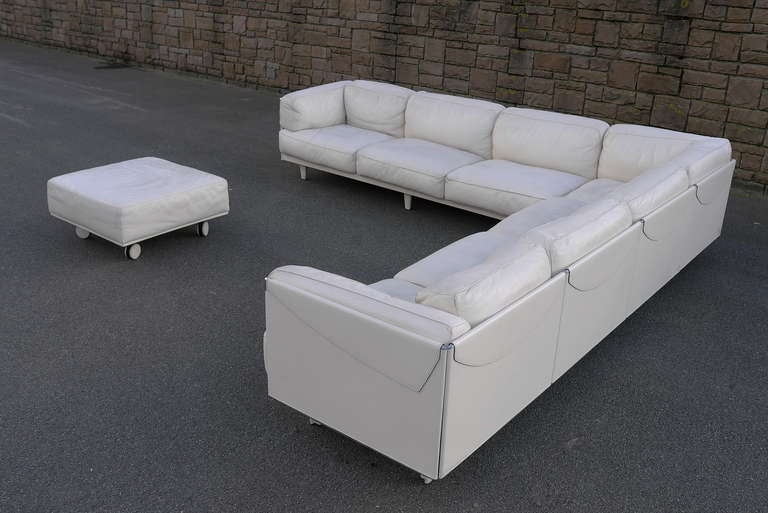 Large Poltrona Frau White Leather Corner Sofa, Special Edition. In Good Condition In Den Haag, NL