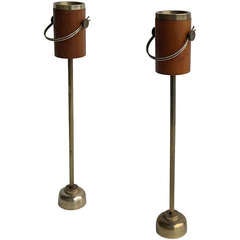Slim Pair Off Brass And Wooden Ashtrays, Attributed to Carl Aubock.