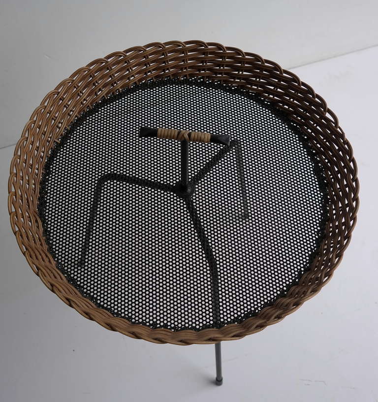 Mathieu Mategot Metal and Wicker Side Table 1