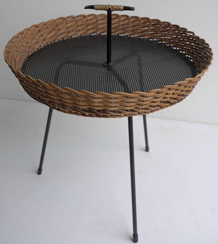 Mathieu Mategot Metal and Wicker Side Table