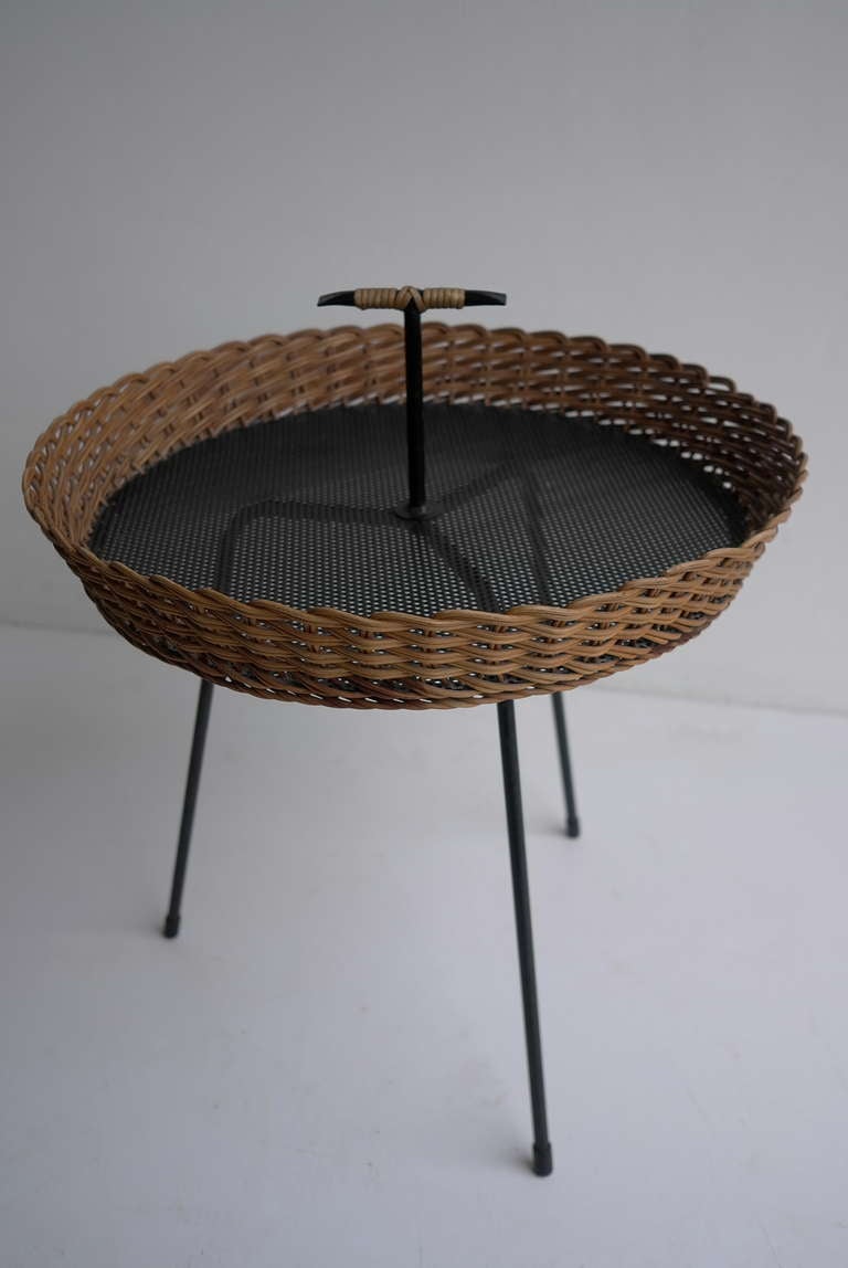 Mathieu Mategot Metal and Wicker Side Table In Excellent Condition In Den Haag, NL