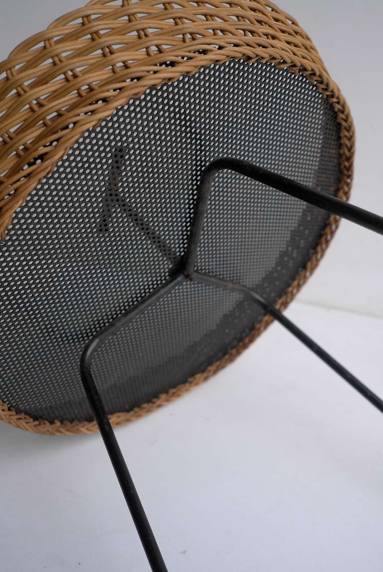 French Mathieu Mategot Metal and Wicker Side Table