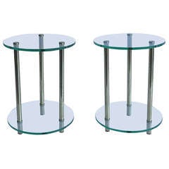 Pair Off Italian Glass And Brass Side Tables 1970's