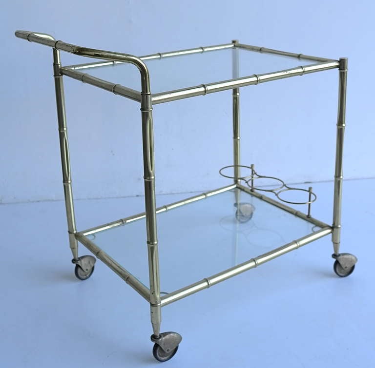 French Guilt Metal Faux Bamboo Serving Cart,  France 1960s
