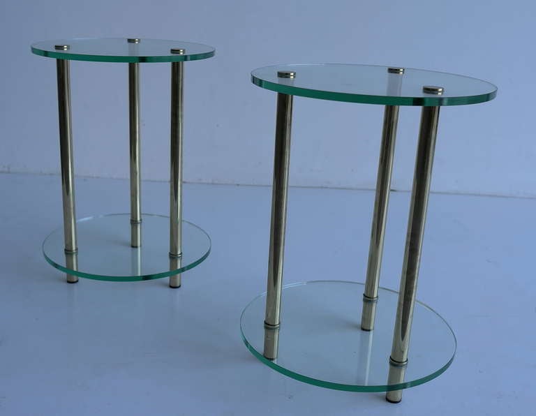 Pair Off Italian Glass And Brass Side Tables 1970's 5
