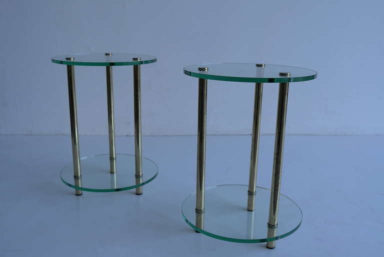 Pair Off Italian Glass And Brass Side Tables 1970's 4
