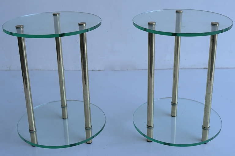 Pair Off Italian Glass And Brass Side Tables 1970's In Excellent Condition In Den Haag, NL