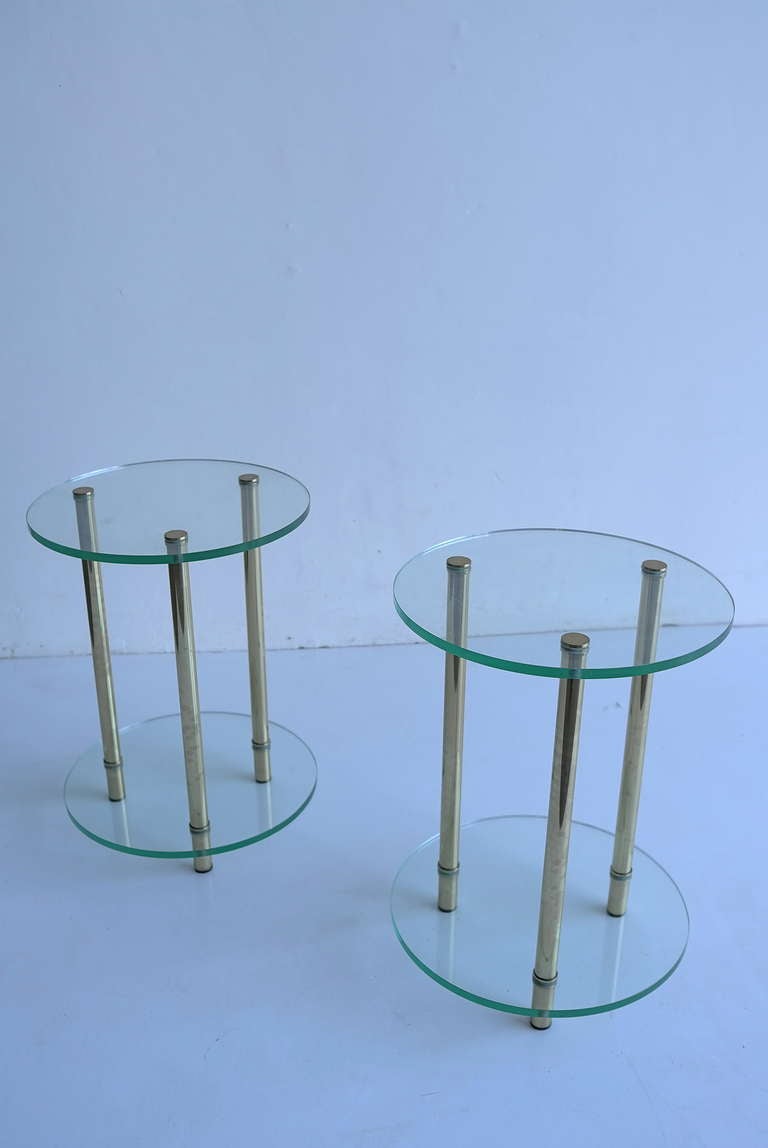 Pair Off Italian Glass And Brass Side Tables 1970's 2