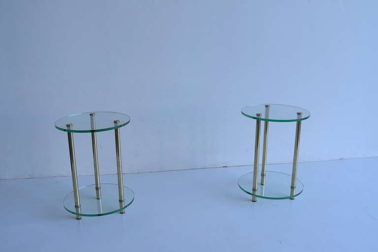 Pair Off Italian Glass And Brass Side Tables 1970's 3