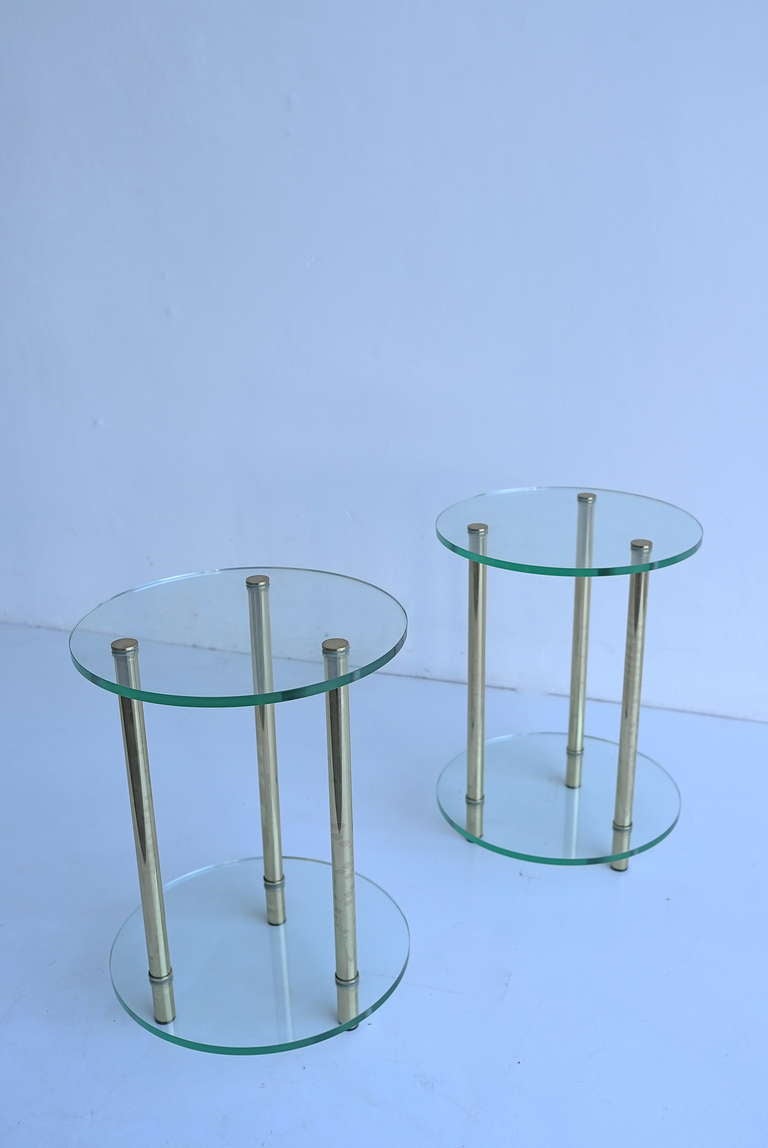 Late 20th Century Pair Off Italian Glass And Brass Side Tables 1970's