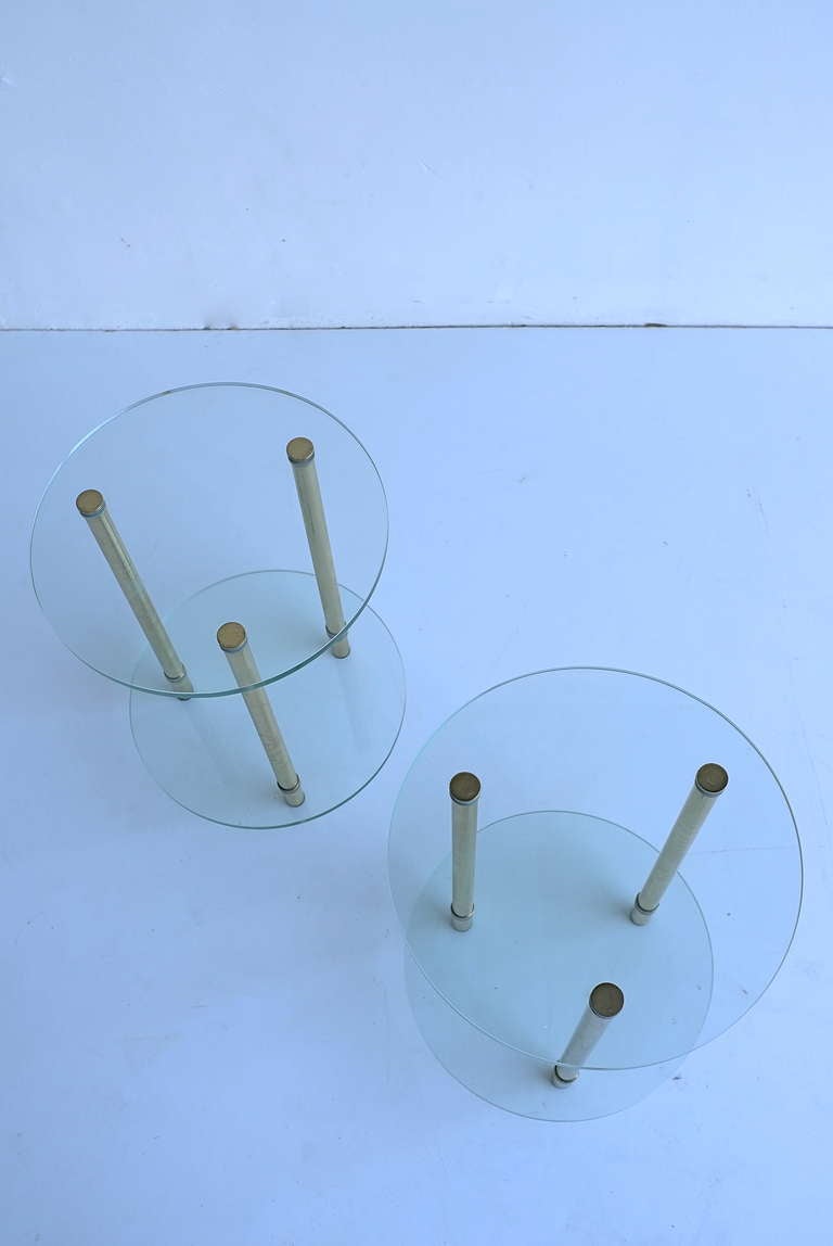 Pair Off Italian Glass And Brass Side Tables 1970's 1