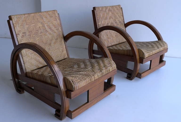 Unknown Pair Of Oriental Art Deco Armchairs 1920's