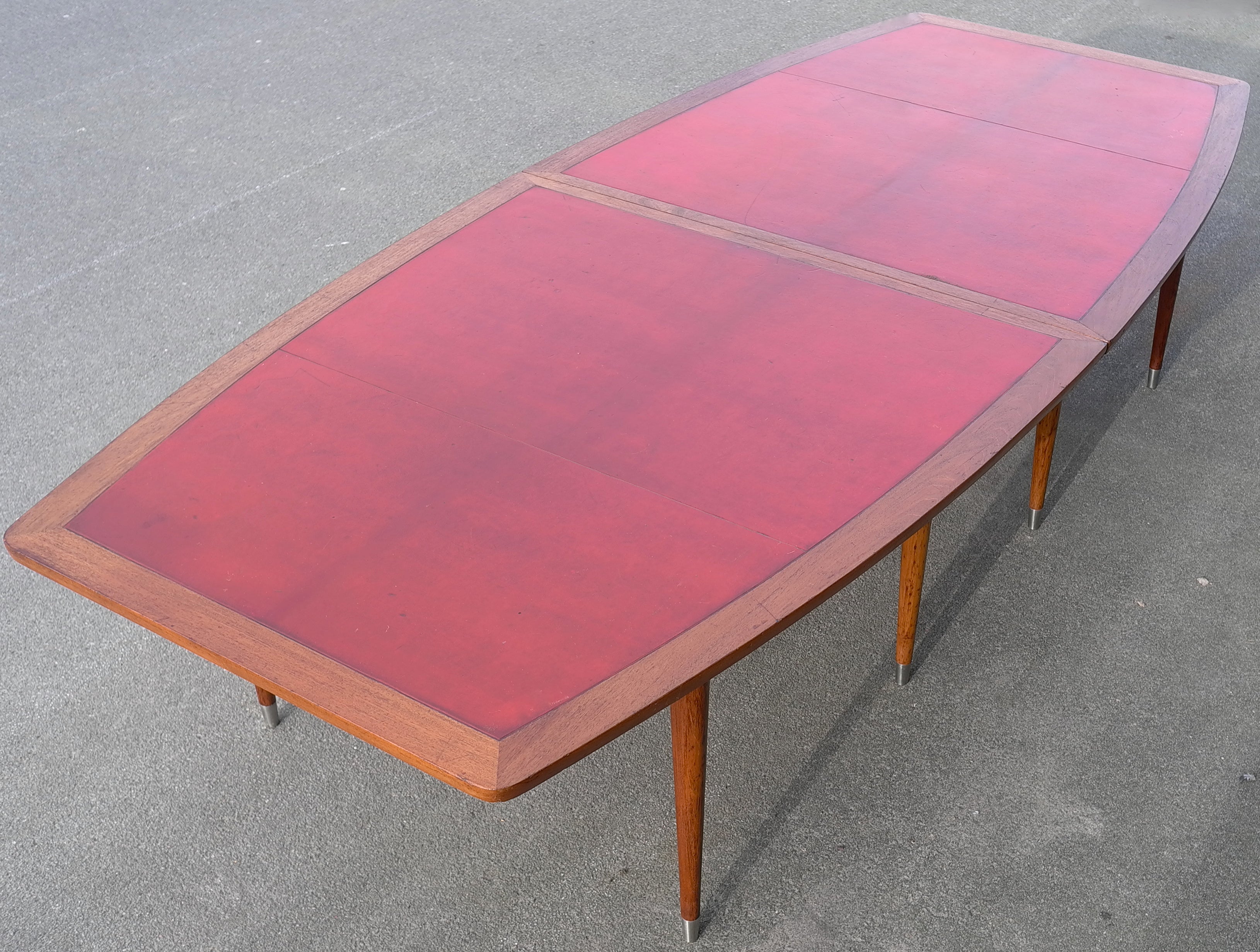 Large oval Table With Red Leather Inlay Denmark 1960's at 1stDibs