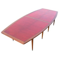 Large oval Table With Red Leather Inlay Denmark 1960's