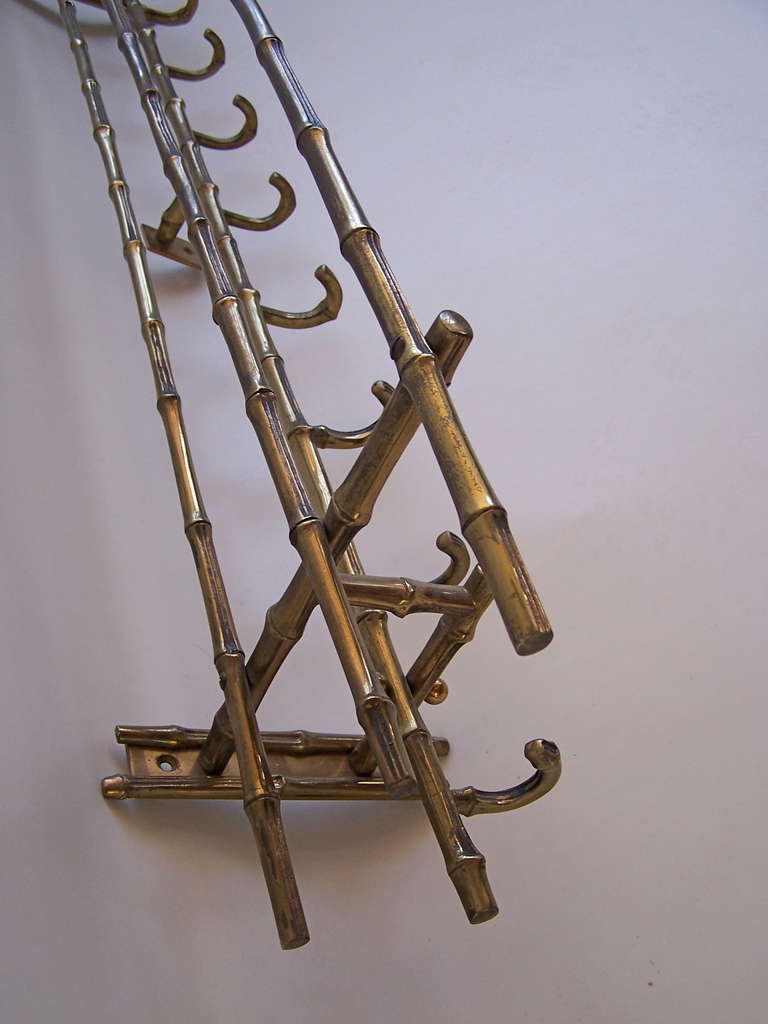 French Maison Bagues Faux Bamboo Brass Coat Rack France