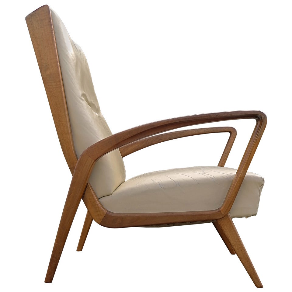Italian White Leather Armchair In Style Of Gio Ponti Ca 1950's