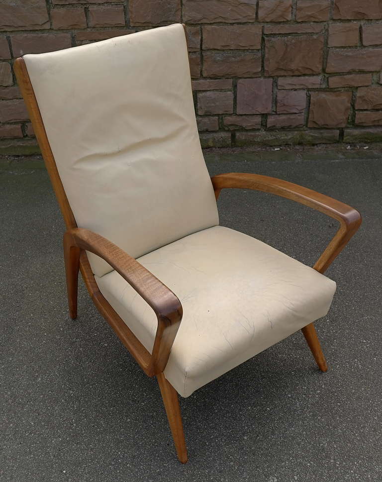 Italian White Leather Armchair In Style Of Gio Ponti Ca 1950's 2