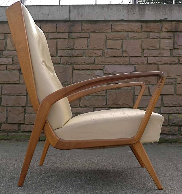 Italian white leather armchair in style of Gio Ponti ca 1950's