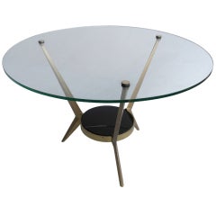 Angelo Ostuni round brass and glass coffee table Italy 1950's