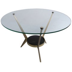 Table basse ronde Angelo Ostuni en laiton et verre, Italie, années 1950