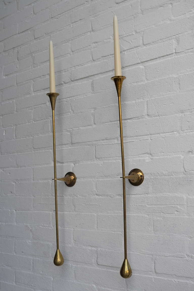 Fine Pair of Large Brass Candle Wall Sconces 5