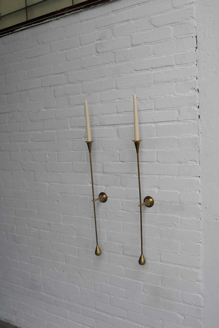 Fine Pair of Large Brass Candle Wall Sconces 3