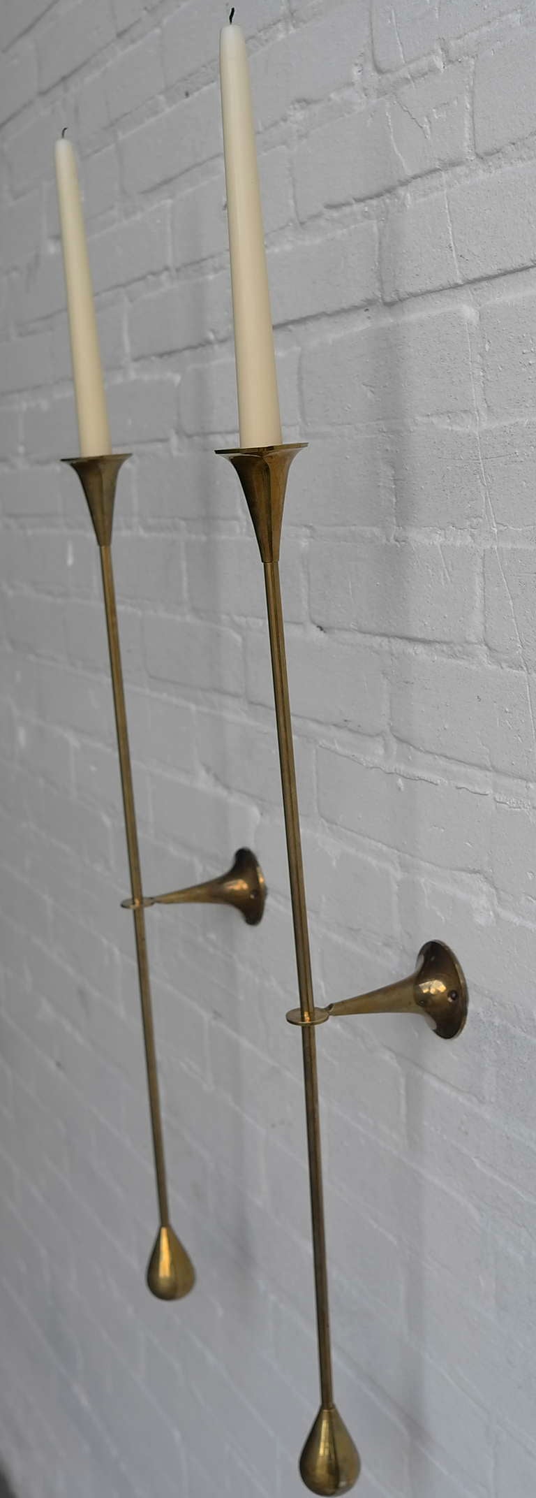 Fine Pair of Large Brass Candle Wall Sconces 1