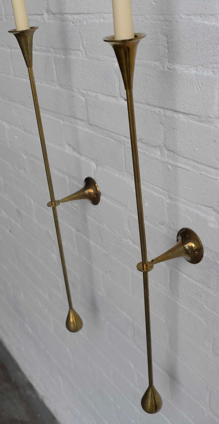 Fine Pair of Large Brass Candle Wall Sconces In Excellent Condition In Den Haag, NL