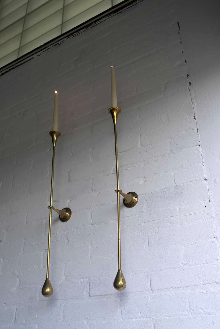 Fine Pair of Large Brass Candle Wall Sconces 4