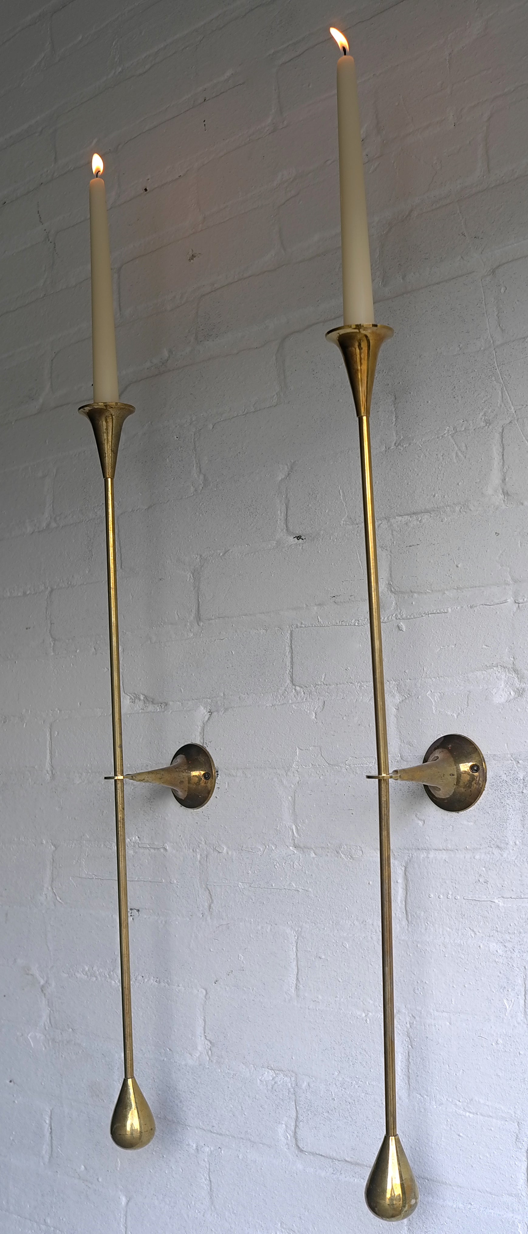 Fine Pair of Large Brass Candle Wall Sconces
