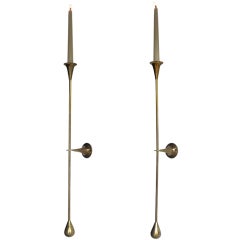 Fine Pair of Large Brass Candle Wall Sconces