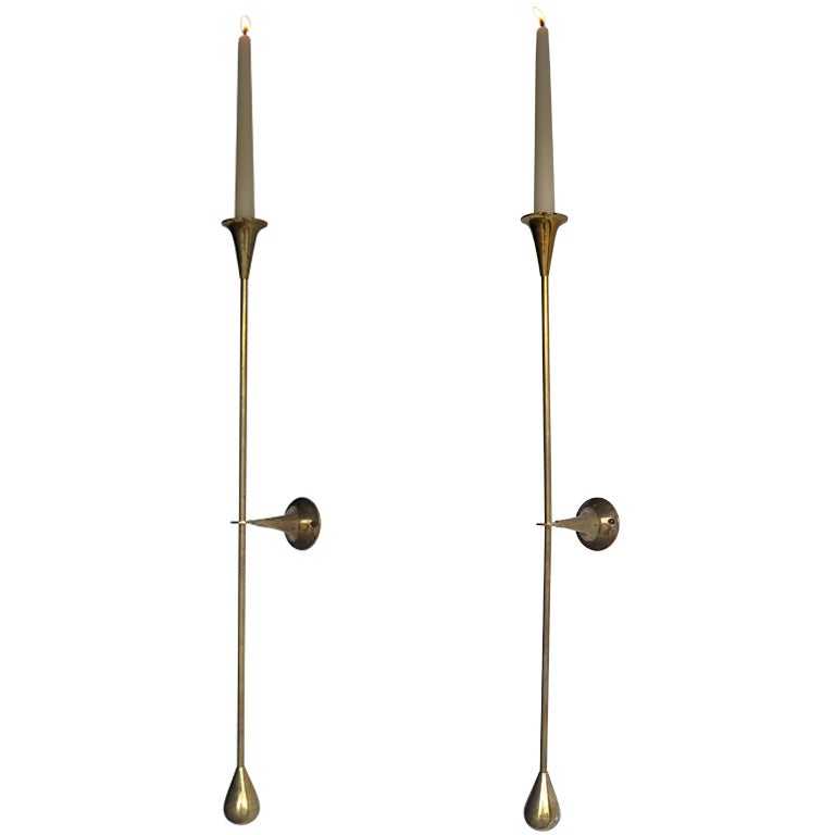 Fine Pair of Large Brass Candle Wall Sconces at 1stdibs