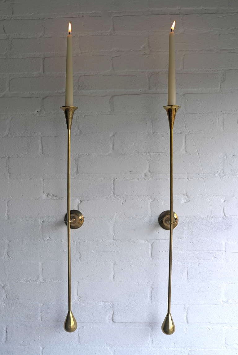 Fine Pair of Large Brass Candle Wall Sconces 2