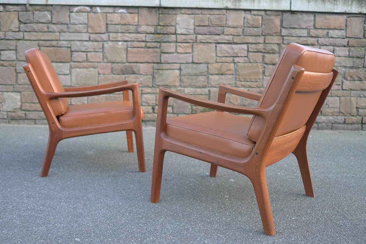 Danish Pair of Easy Chairs Designed by Ole Wanscher, Model Senator