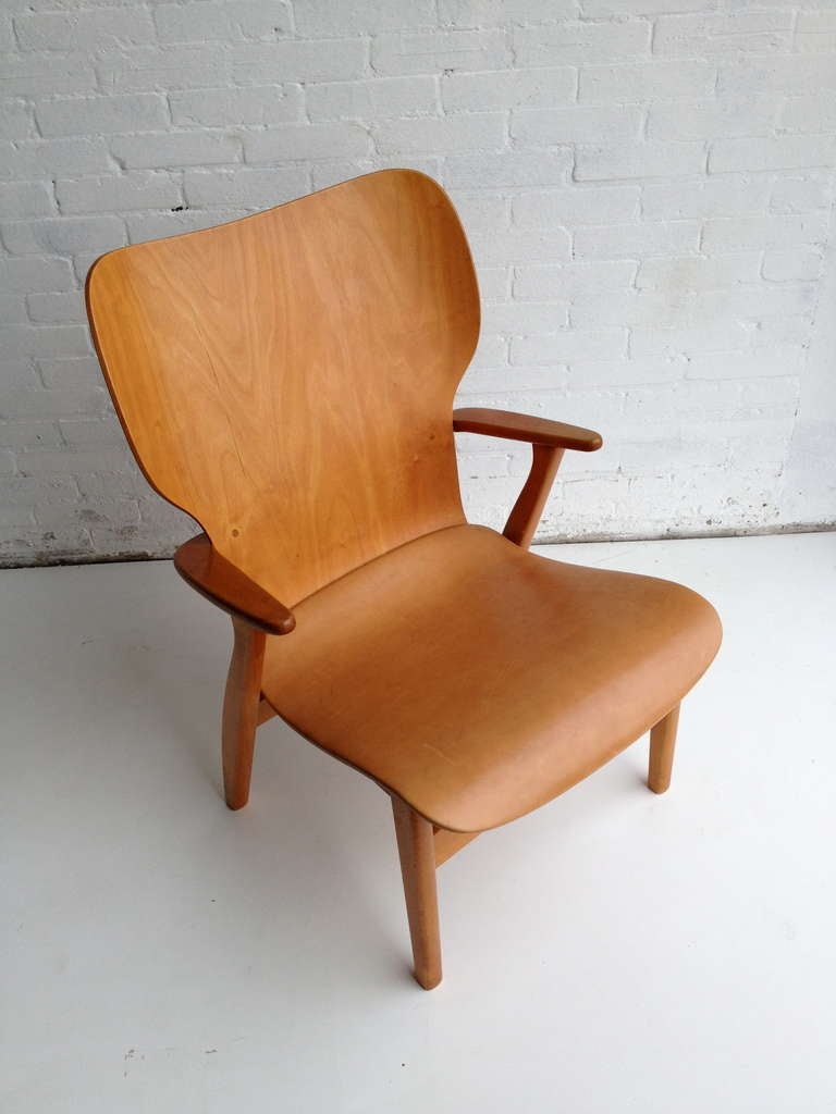 Ilmari Tapiovaara Domus leather and plywood armchair 1948 1