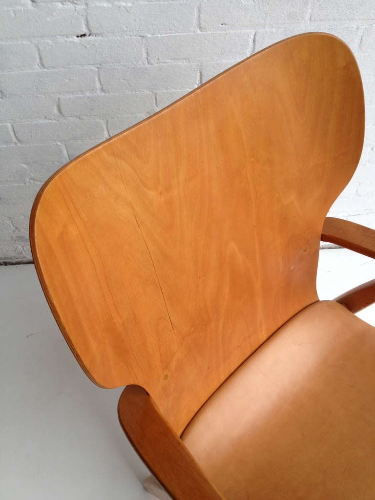 Plywood Ilmari Tapiovaara Domus leather and plywood armchair 1948