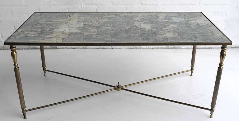 French Maison Jansen Style  Brass Cocktail Table with mirrored Top.