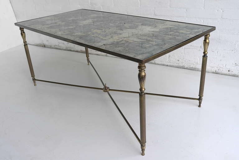 French Maison Jansen Style  Brass Cocktail Table with mirrored Top In Good Condition In Den Haag, NL