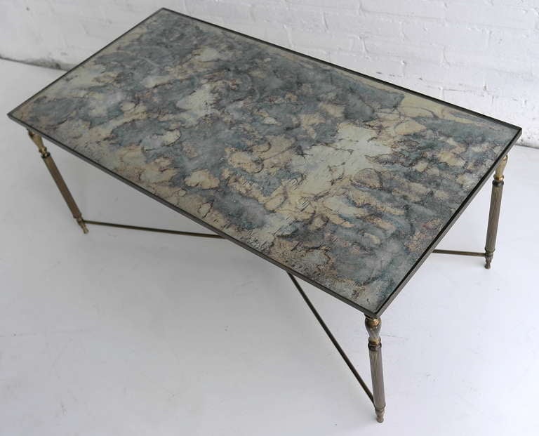 Mid-20th Century French Maison Jansen Style  Brass Cocktail Table with mirrored Top