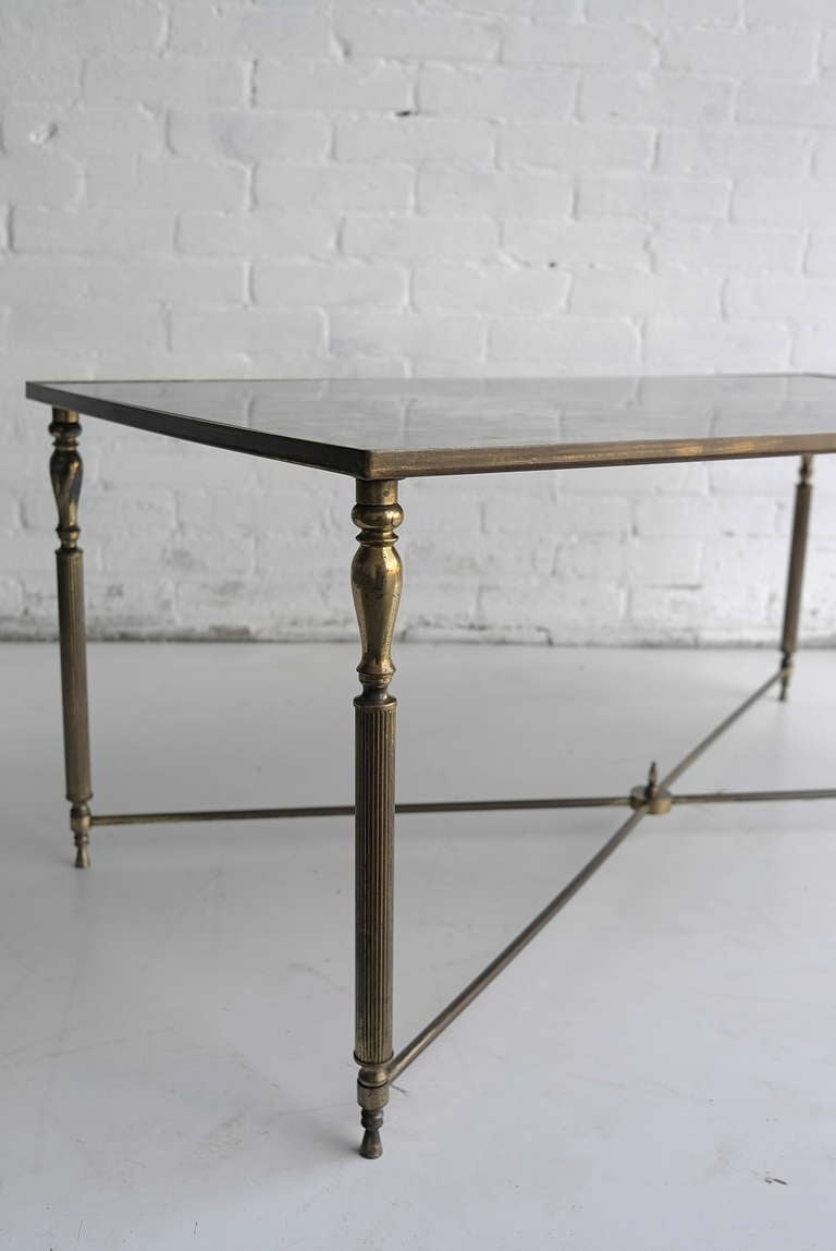 French Maison Jansen Style  Brass Cocktail Table with mirrored Top 4
