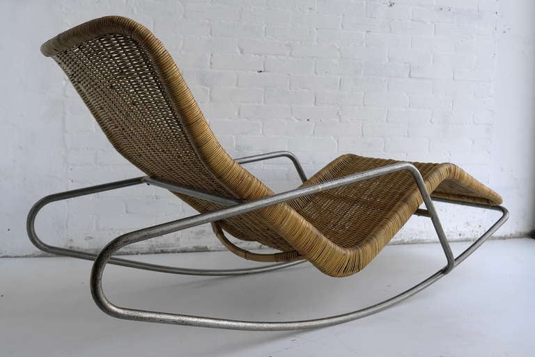 Rare Dirk Van Sliedrecht Rattan Rocking Chair, 1960s In Good Condition In Den Haag, NL