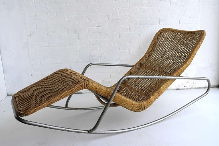 Rare Dirk Van Sliedrecht Rattan Rocking Chair, 1960s 1