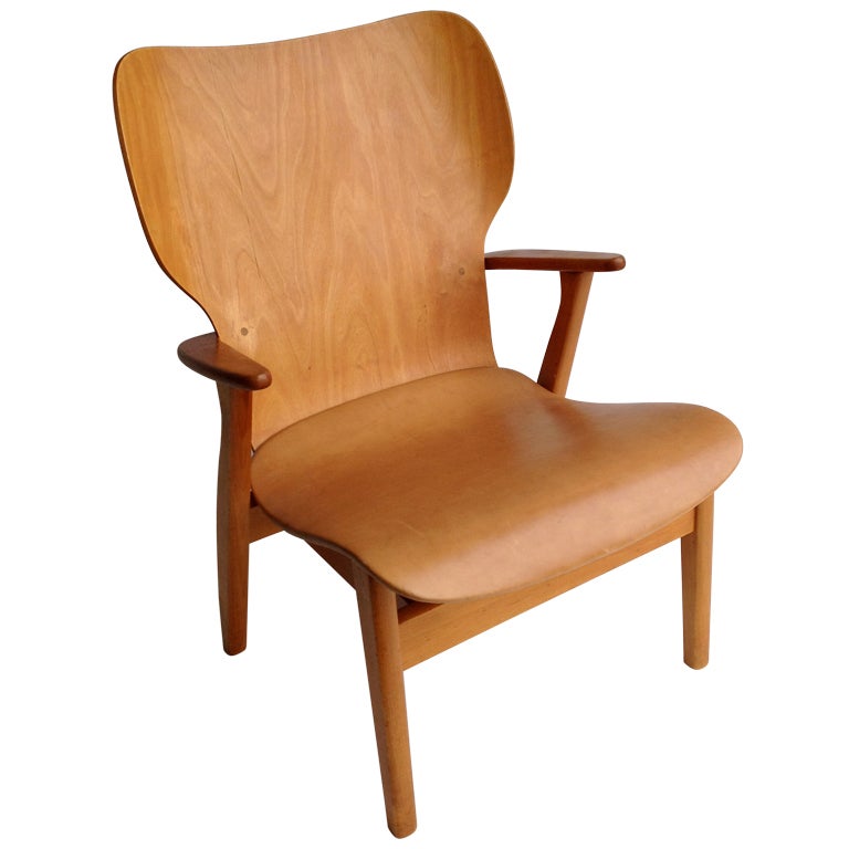 Ilmari Tapiovaara Domus leather and plywood armchair 1948