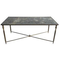 French Maison Jansen Style Brass Cocktail Table with mirrored Top 7