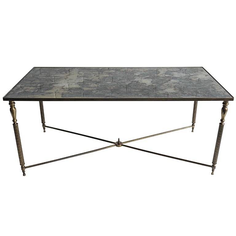 French Maison Jansen Style  Brass Cocktail Table with mirrored Top