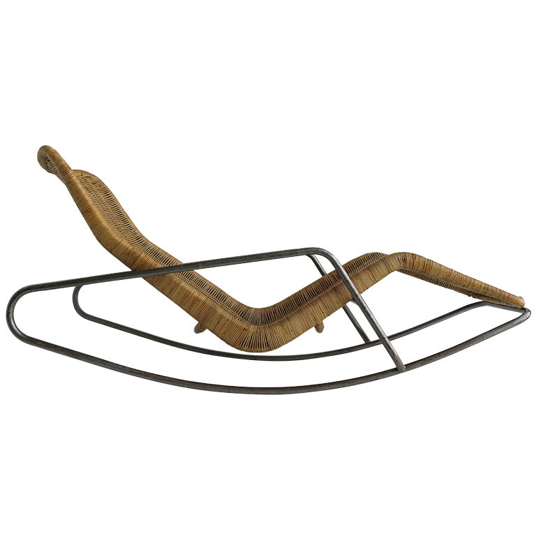 Rare Dirk Van Sliedrecht Rattan Rocking Chair, 1960s