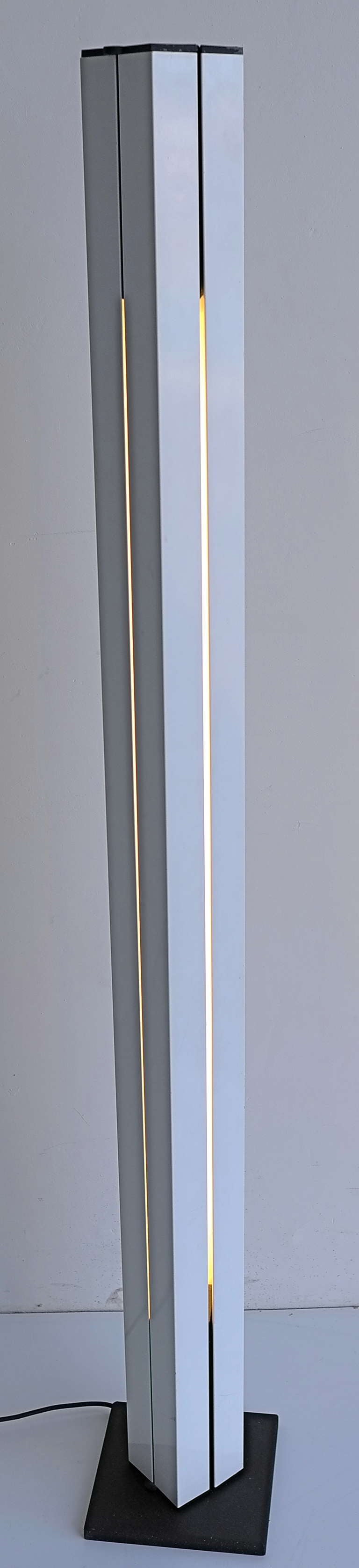 White Ettore Sottsass JR  'Moonlight' floor lamp, model no. 14104, 1970s
Originl white painted metal.
163 x 22 x 22 cm
Manufactured by Arredoluce, Monza, Italy.
Footnotes
Literature

Fulvio Ferrari and Napoleone Ferrari, Light: Lamps 1968-1973: new