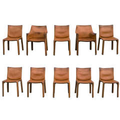 Set of Ten Wonderful Patinated Leather Cab Chairs by Mario Bellini for Cassina