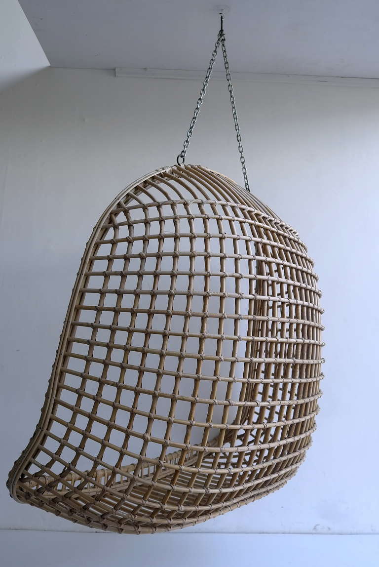 Danish Rare Two-Seat Rattan Hanging Egg Chair